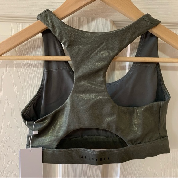 NWT Anthropologie All Fenix Liquid Metallic Olive High-Impact Sports Bra - Picture 2 of 6